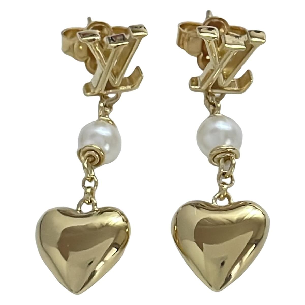 LOUIS VUITTON ルイヴィトン ピアス ピアス パンダント LV ハート M01011 ゴールド×白