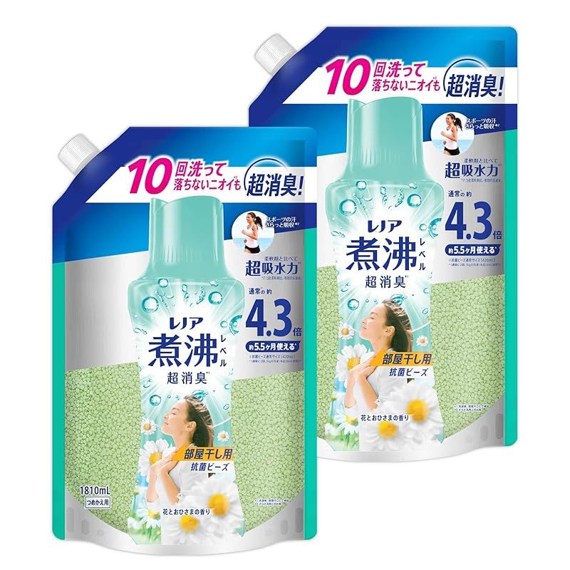 レノア Lenor 煮沸レベル超消臭 抗菌ビーズ 部屋干し 花とおひさまの香り 詰め替え 1 810mL×2袋 大容量 まとめ買い 1