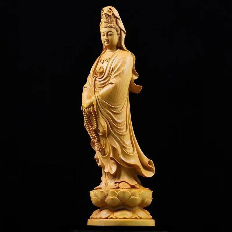 Amazon｜仏像 木彫り 観音菩薩像 木彫り観世音菩薩仏像 天然 崖