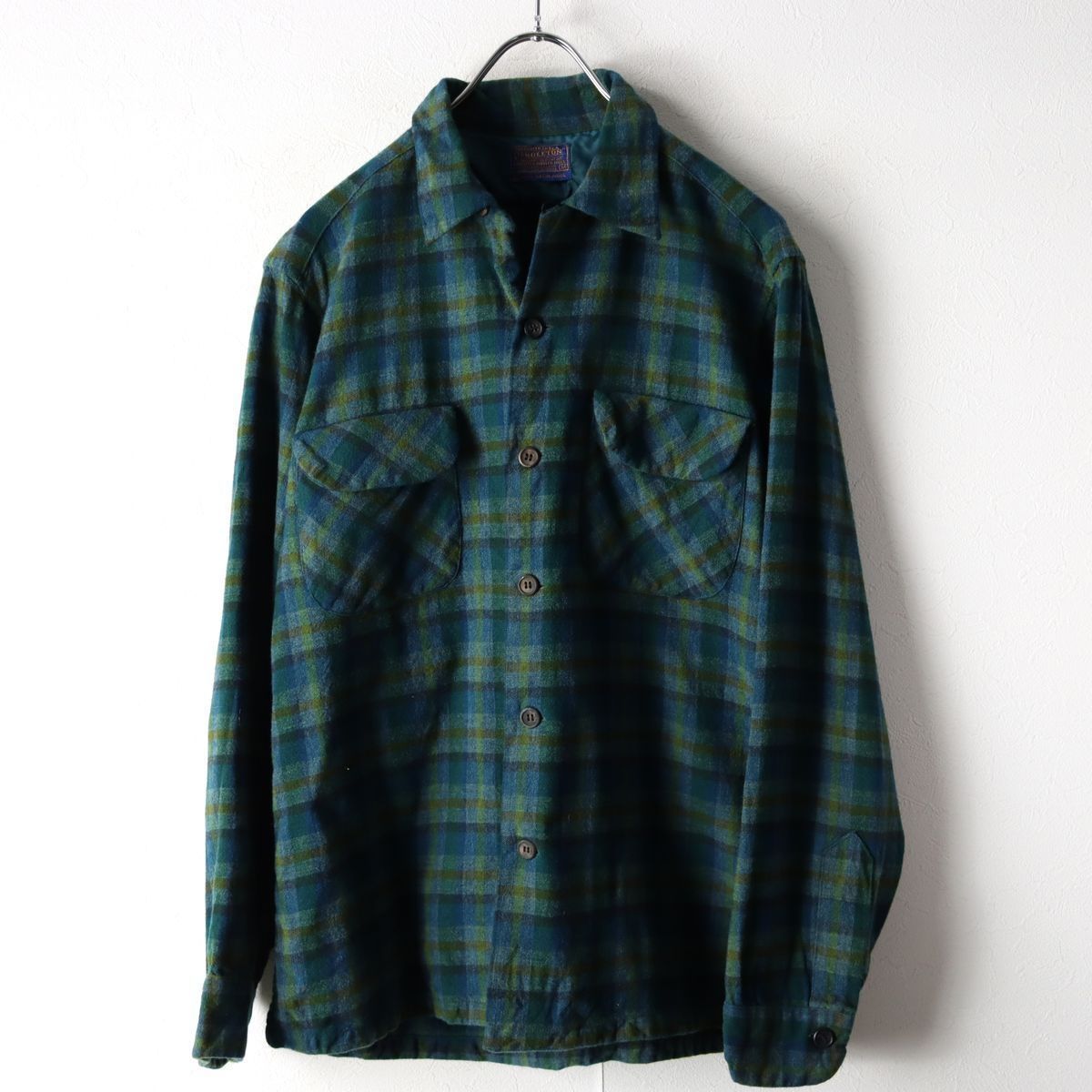 60s USA製 PENDLETON ペンドルトン 開襟 ウール チェック ボックス