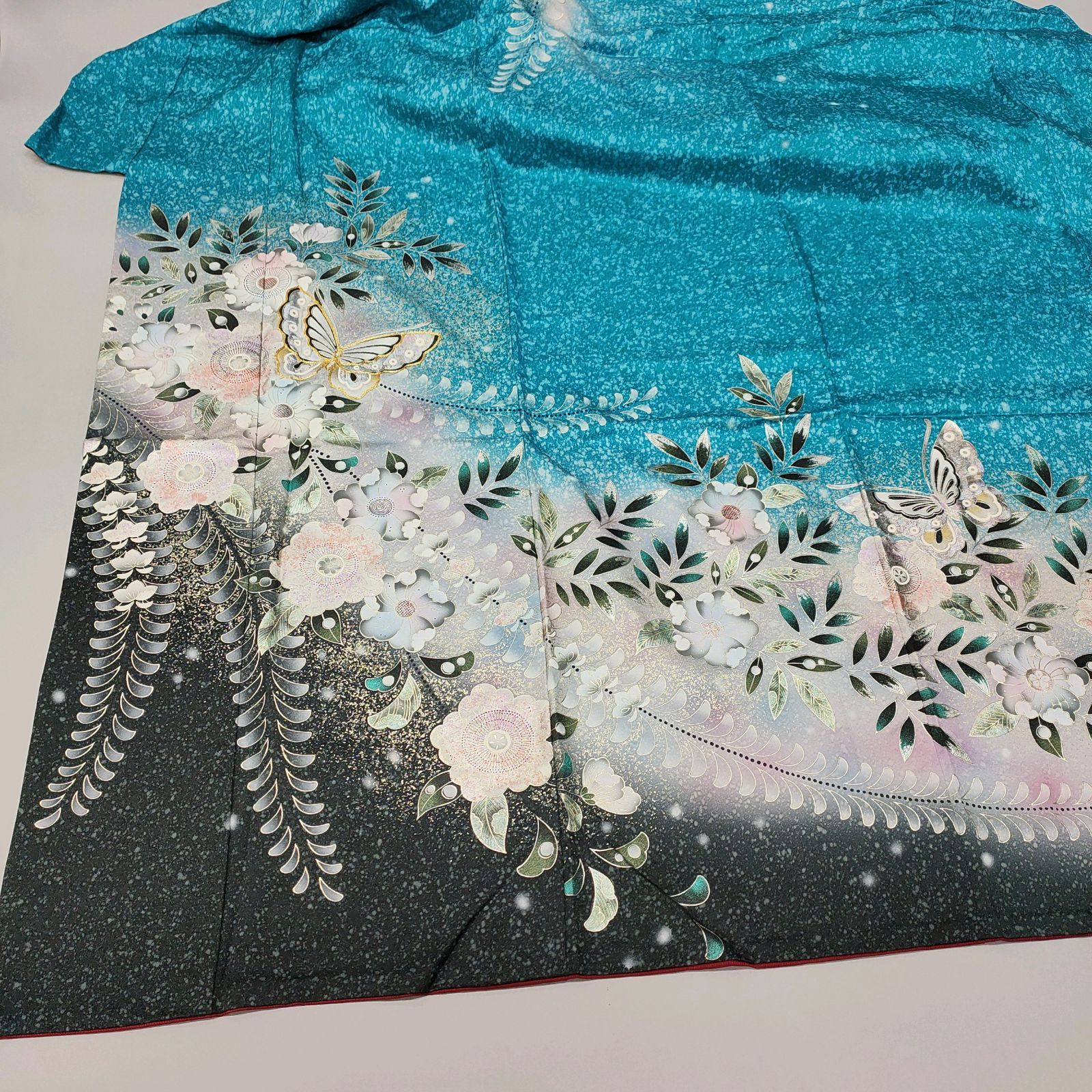 ♦︎落款入り振袖♦︎辻が花♦︎名品伯河貞雄♦︎銀通し♦︎暈し染め♦︎水色 ♦︎正絹 ♦︎逸品 ♦︎落款入り振袖♦︎辻が花♦︎名品伯河貞雄♦︎銀通し♦︎暈し