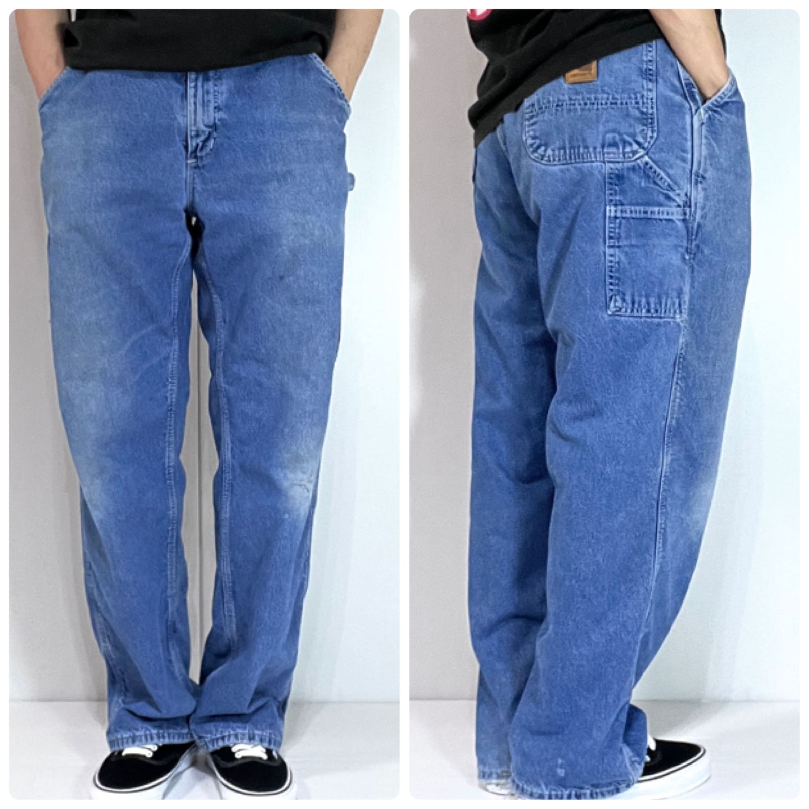 00 s Carhartt カーハート W 34 L 32 チェックネルライナー デニム シングルニー ペインターパンツ B 14 DST ワークパンツ ジーンズ ワイドバギー アメリカ製 裏ネル 美フェード リアルワーク ゴールデンサイズ p