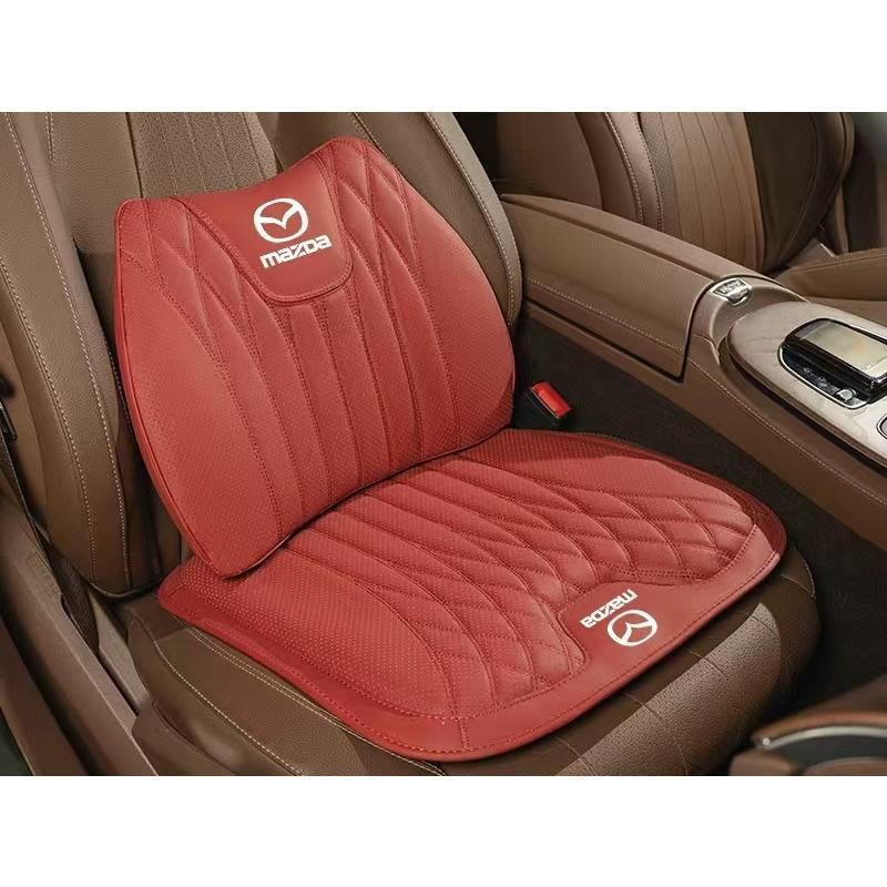 ◆マツダ MAZDA◆レッド◆シートクッション 車用 シートカバー ナッパ レザー 腰当て 滑り止め 弾性 座布団1点+腰クッション1点 aace qtm