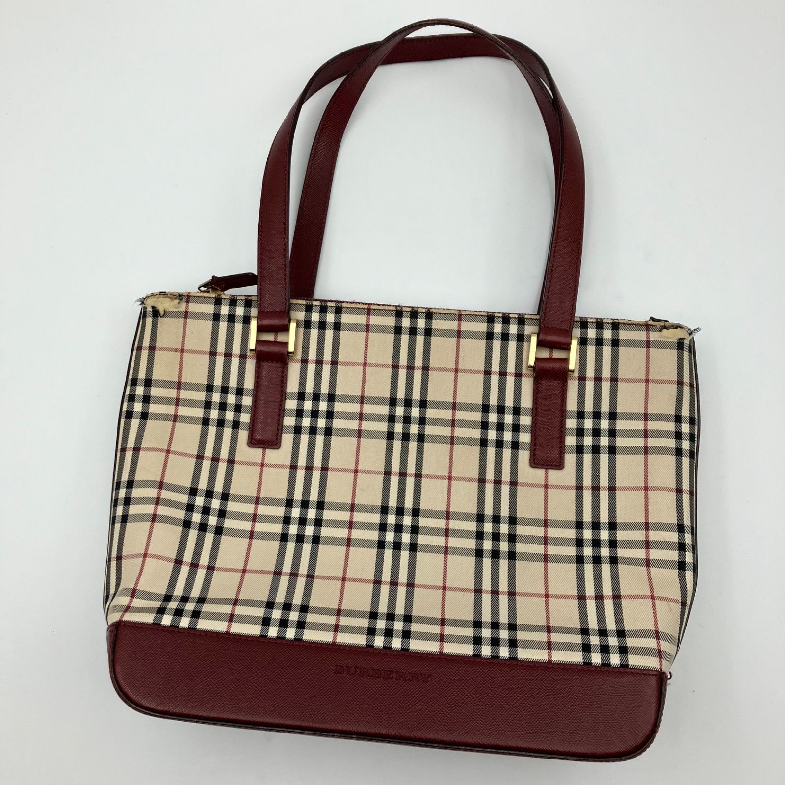 BURBERRY バーバリー ノバチェック トートバッグ キャンバス レザー ハンドバッグ ベージュ レッド レディース 鞄 BAG カバン  SG153-6 - メルカリ