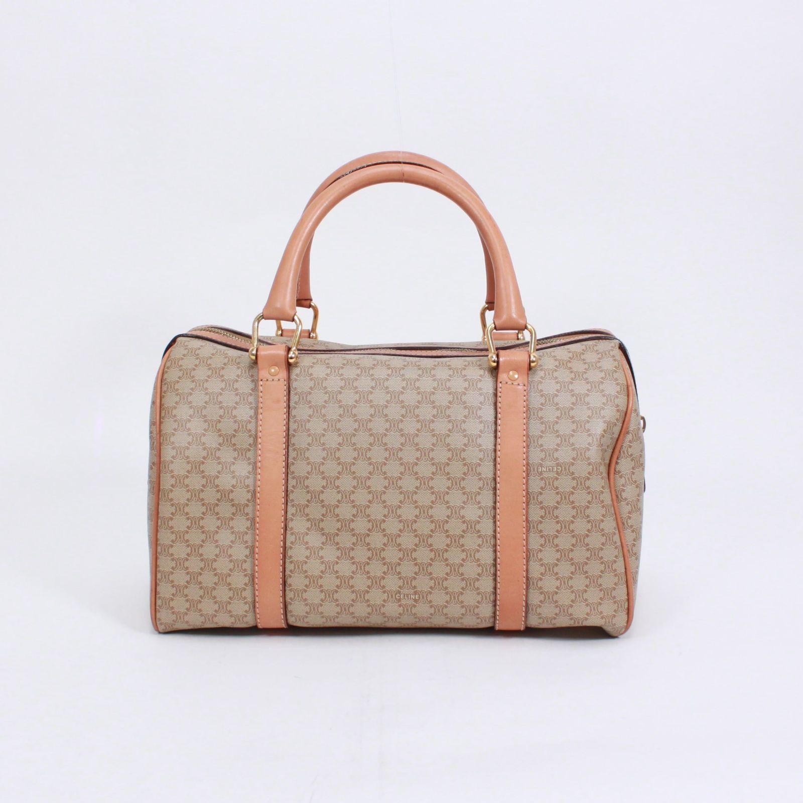【CELINE】ミニボストンバッグ　マカダム PVC ベージュ CELINE セリーヌ】マカダム ハンドバッグ ミニボストンバッグ