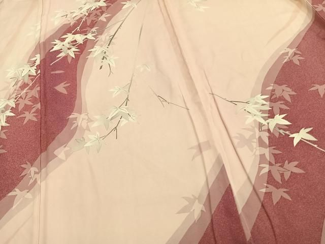 平和屋着物▽訪問着 単衣 友禅 作家物 手描き 枝葉文 正絹 逸品