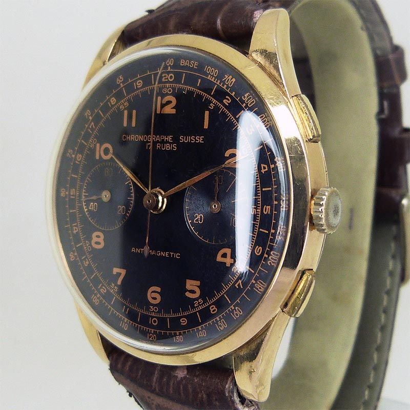 中古クロノグラフスイス【CHRONOGRAPHE SUISSE】 クロノグラフ ランデロン48 ブラック PG 手巻