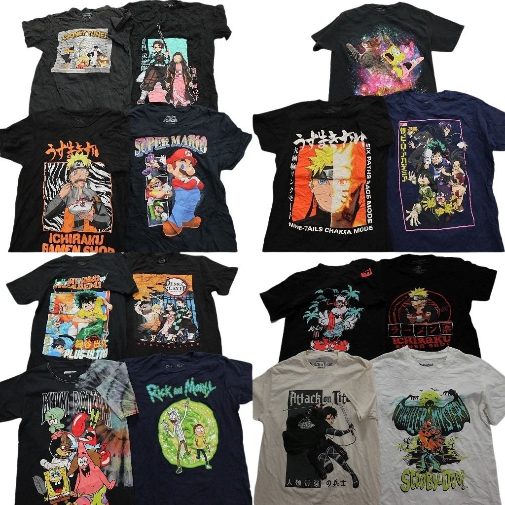 古着卸 キャラクター 半袖Tシャツ 15枚セット メンズ S ナルト スポンジボブ マリオ ミッキー 古着 NA1406