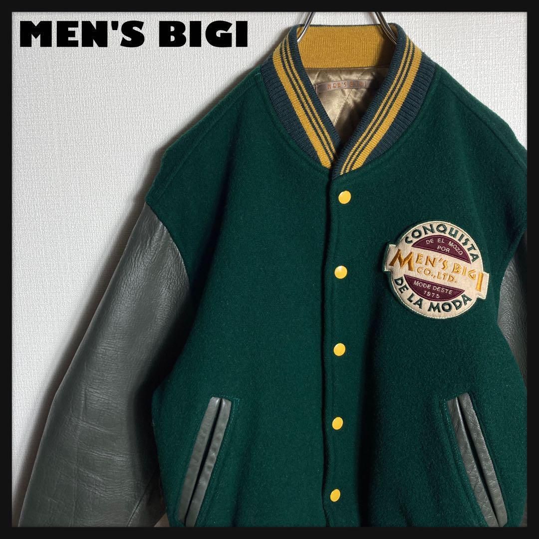 80s メンズビギ MEN'S BIGI アーチロゴスタジャン 入手困難 80s当時モノ】メンズビギ アーチロゴ本革スタジアムジャンパー 入手