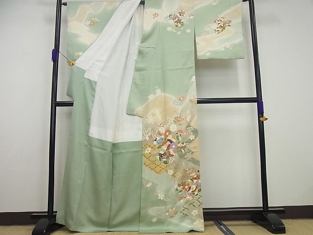 平和屋本店●極上　創業460年・千總　訪問着　駒刺繍　霞草花文　金彩　小田急扱い　逸品4s314 平和屋本店○極上 創業460年・千總 訪問着 駒刺繍 霞草花文 金彩