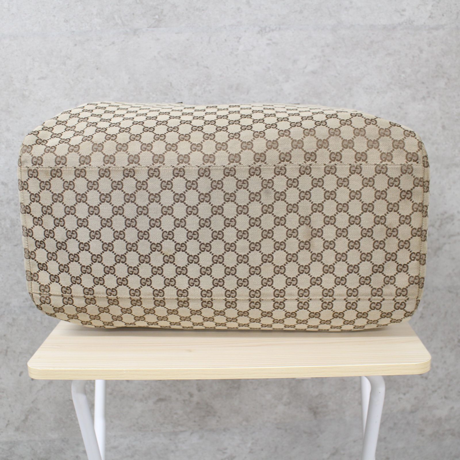 S139)GUCCI/グッチ GGキャンバス×シェリーライン ボストンバッグ