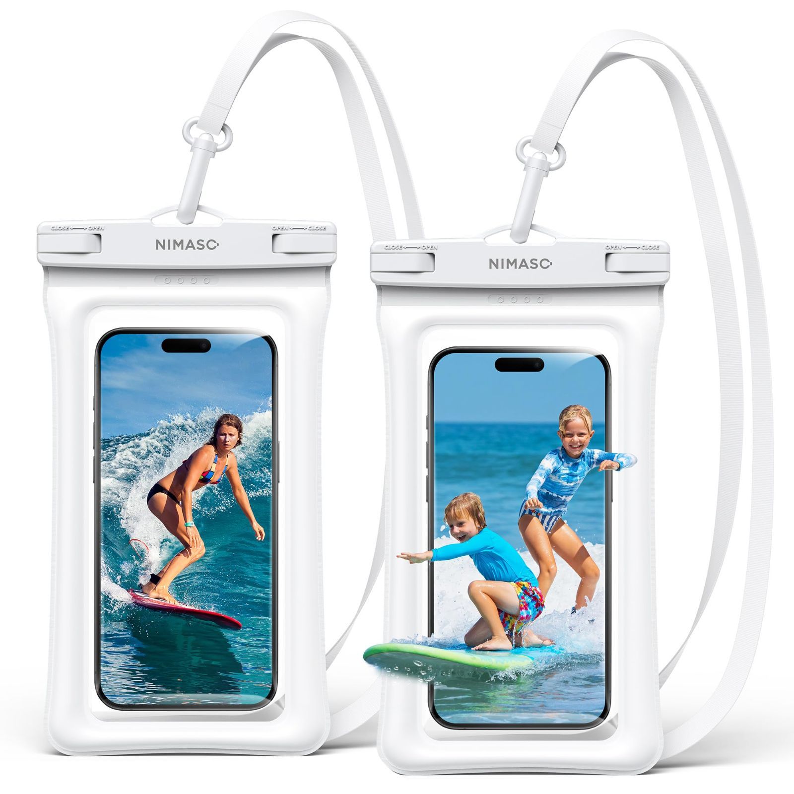 NIMASO スマホ 防水ケース 水に浮くタイプ 2枚セット IPX8認定 クリア 水中撮影 顔認証 タッチ可能 携帯 けいたい 海水浴 水泳 潜水 温泉 iPhone15 / iPhone14 用 Galaxy Xperia Android に対