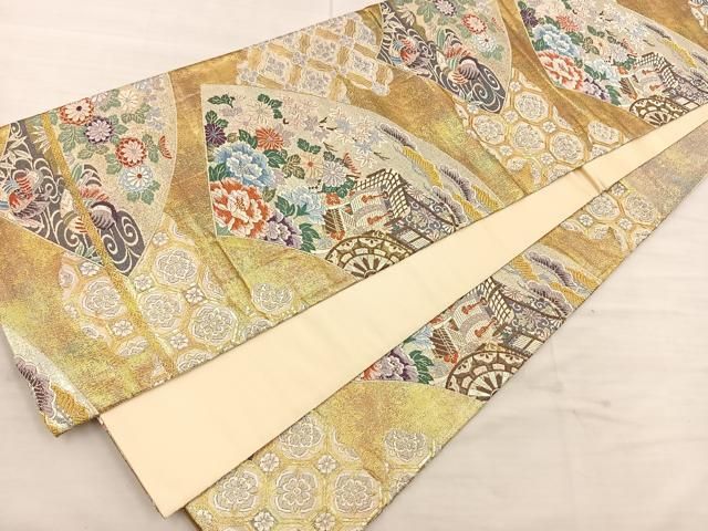 平和屋着物◎本佐賀錦 六通柄袋帯 唐織 麗華扇面文 金糸 正絹
