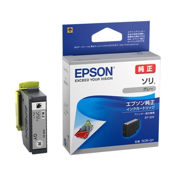 (まとめ) エプソン インクカートリッジ ソリグレー SOR-GY 1個  