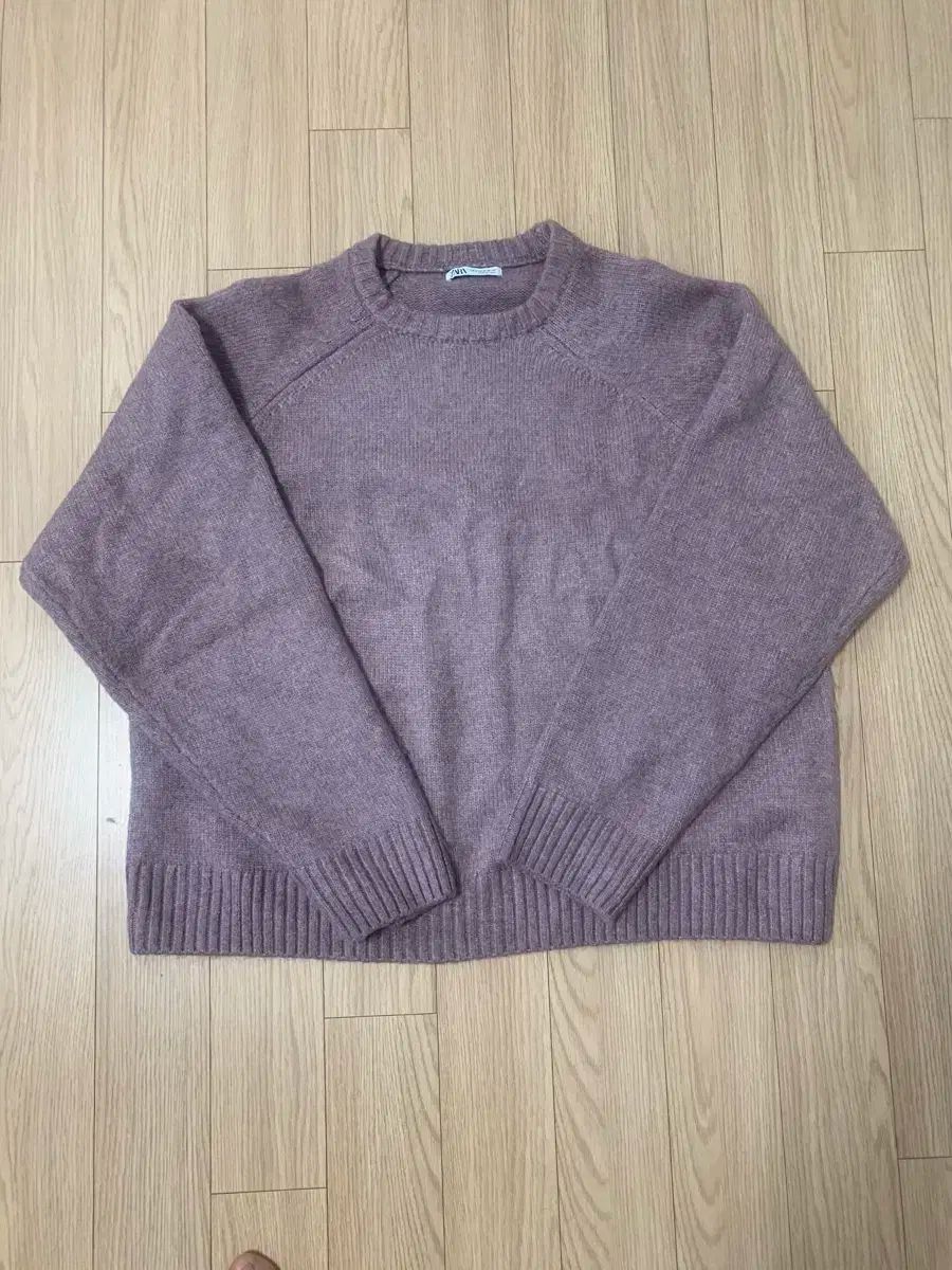 m ZARA ザラ テクスチャー ラウンドネック ニット セーター 藤色の ピンク