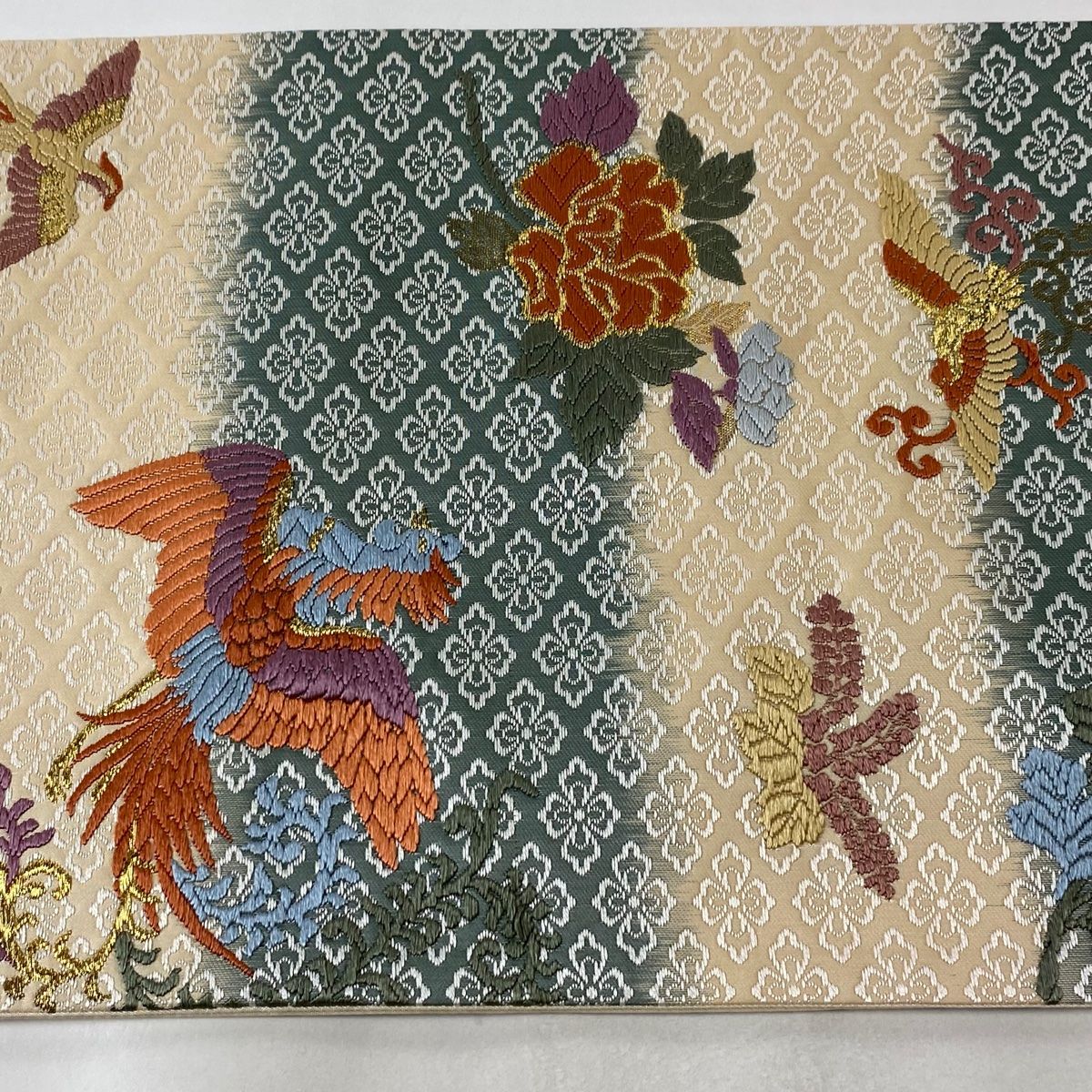 美品　袋帯　全通　正絹　刺繍 袋帯刺繍正絹