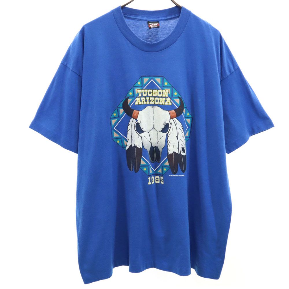 フルーツオブザルーム 90s USA製 ネイティブプリント 半袖 ツーソン アリゾナ Tシャツ XXL ブルー FRUIT OF THE LOOM BEST シングルステッチ オールド TUCSON ARIZONA ビッグサイズ メンズ