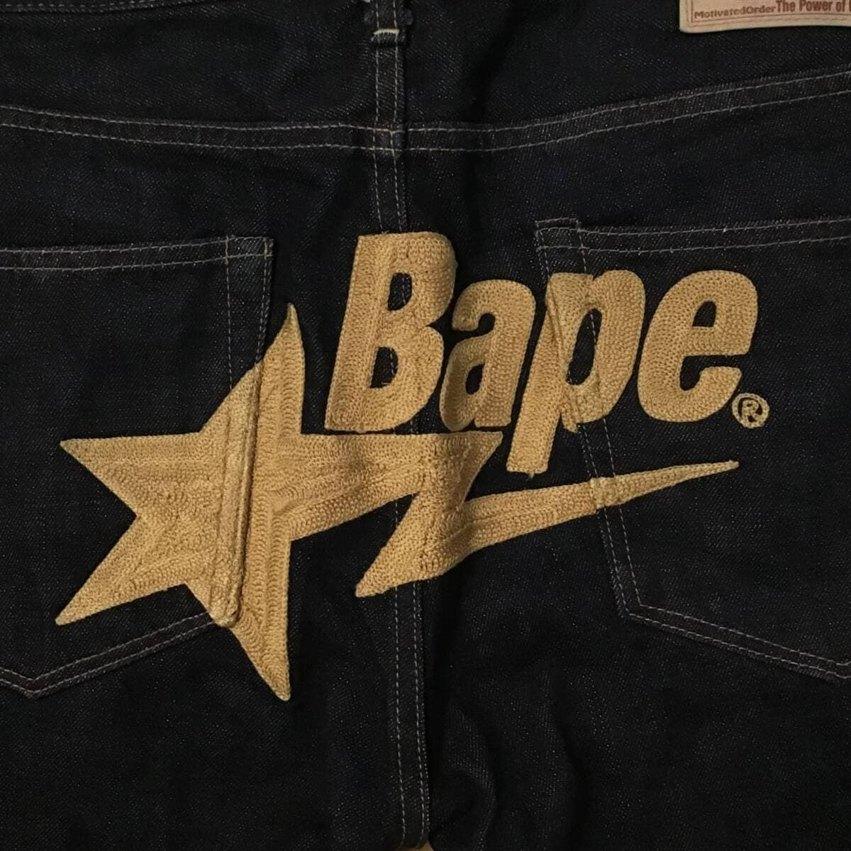 BAPESTA 刺繍 デニム パンツ Lサイズ a bathing ape star BAPE sta