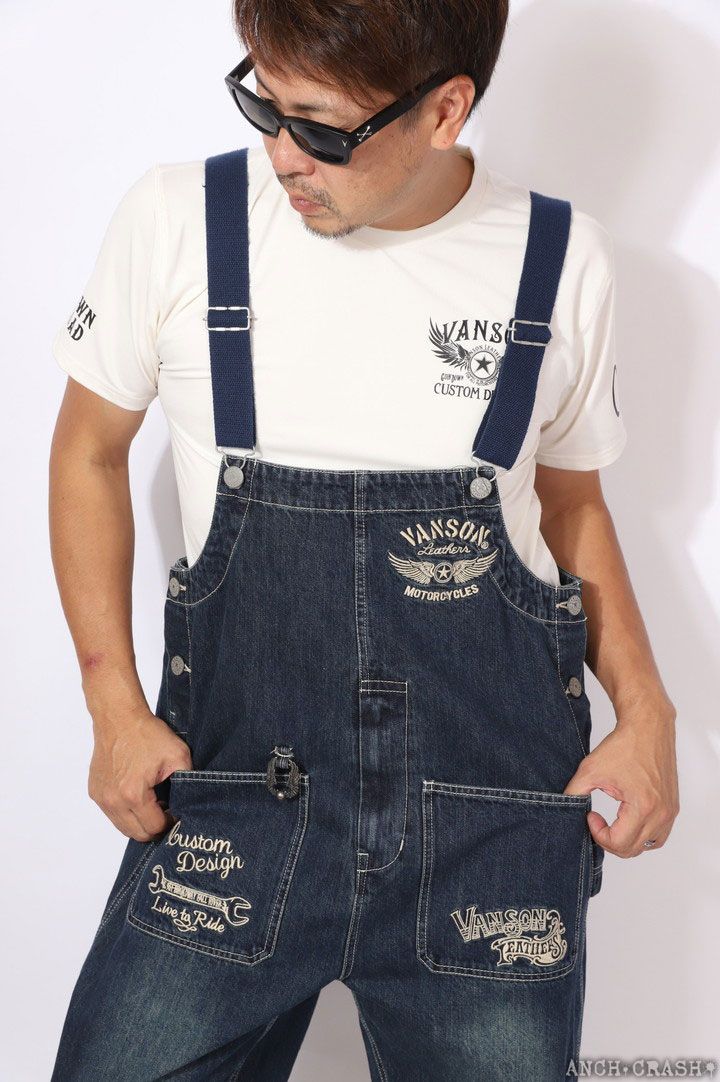 【美品】vanson バンソン　ツナギ　オールインワン　ストライプ　XL 美品】vanson バンソン ツナギ オールインワン ストライプ XL