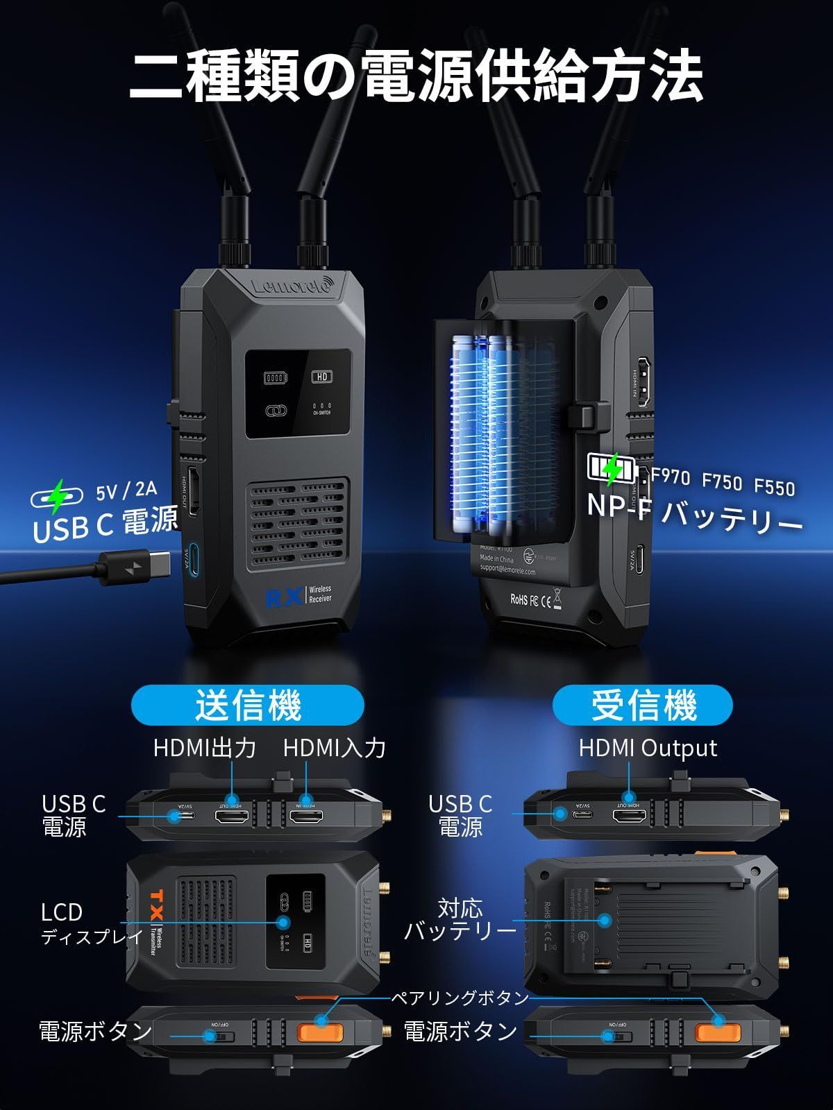 送料無料！ ワイヤレス HDMI 送受信機セット 小型 5G 200M Lemorele ワイヤレス HDMI 無線 拡張モード 4台増設 WIFI 設定不要 1080PフルHD 5G超低遅延 音画同期 200m安定転送距離 TV PC Mac Laptop Wind