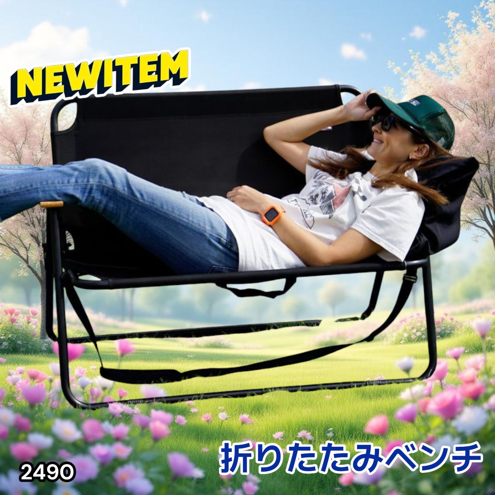 2490 折りたたみ ベンチ 3秒で設置可能 コンパクト 持ち運び