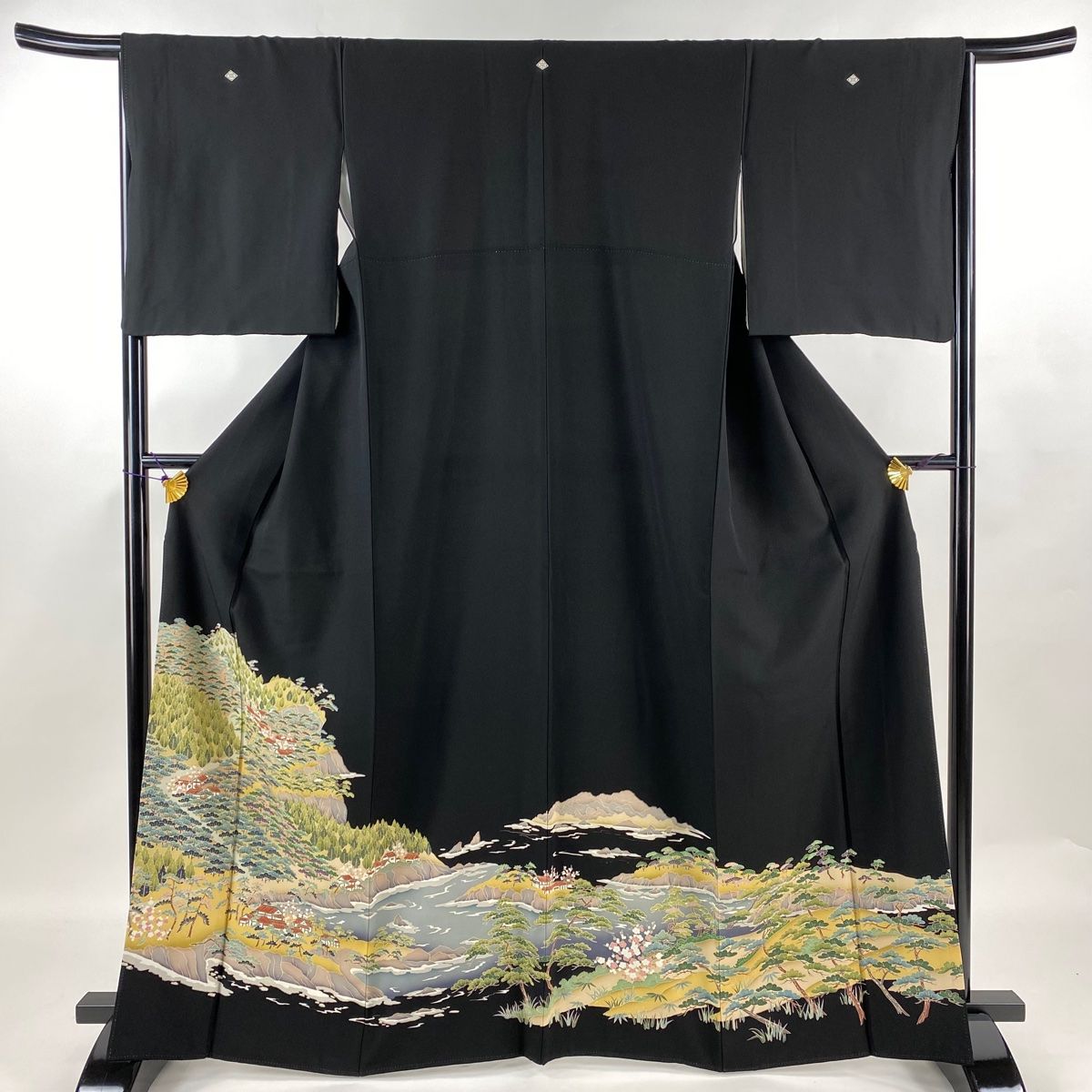 黒留袖 身丈166cm 裄丈66cm M 袷 風景 松竹梅 黒 正絹 名品