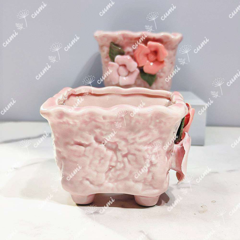 韓国 【2個set】バラ 花 フラワー ピンク 植木鉢 おしゃれ 北欧 室内