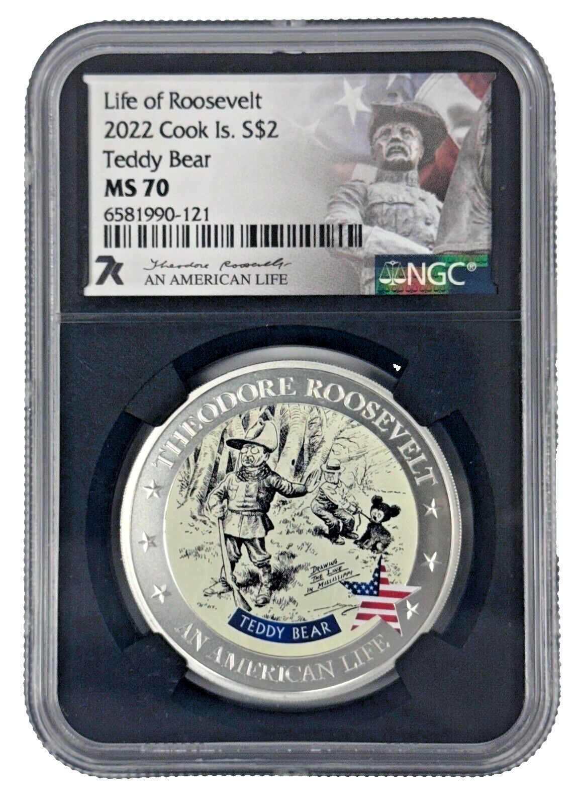 2025 Cook Islands $2 Silver Coin - NGC MS70 - Life of Roosevelt Teddy Bear