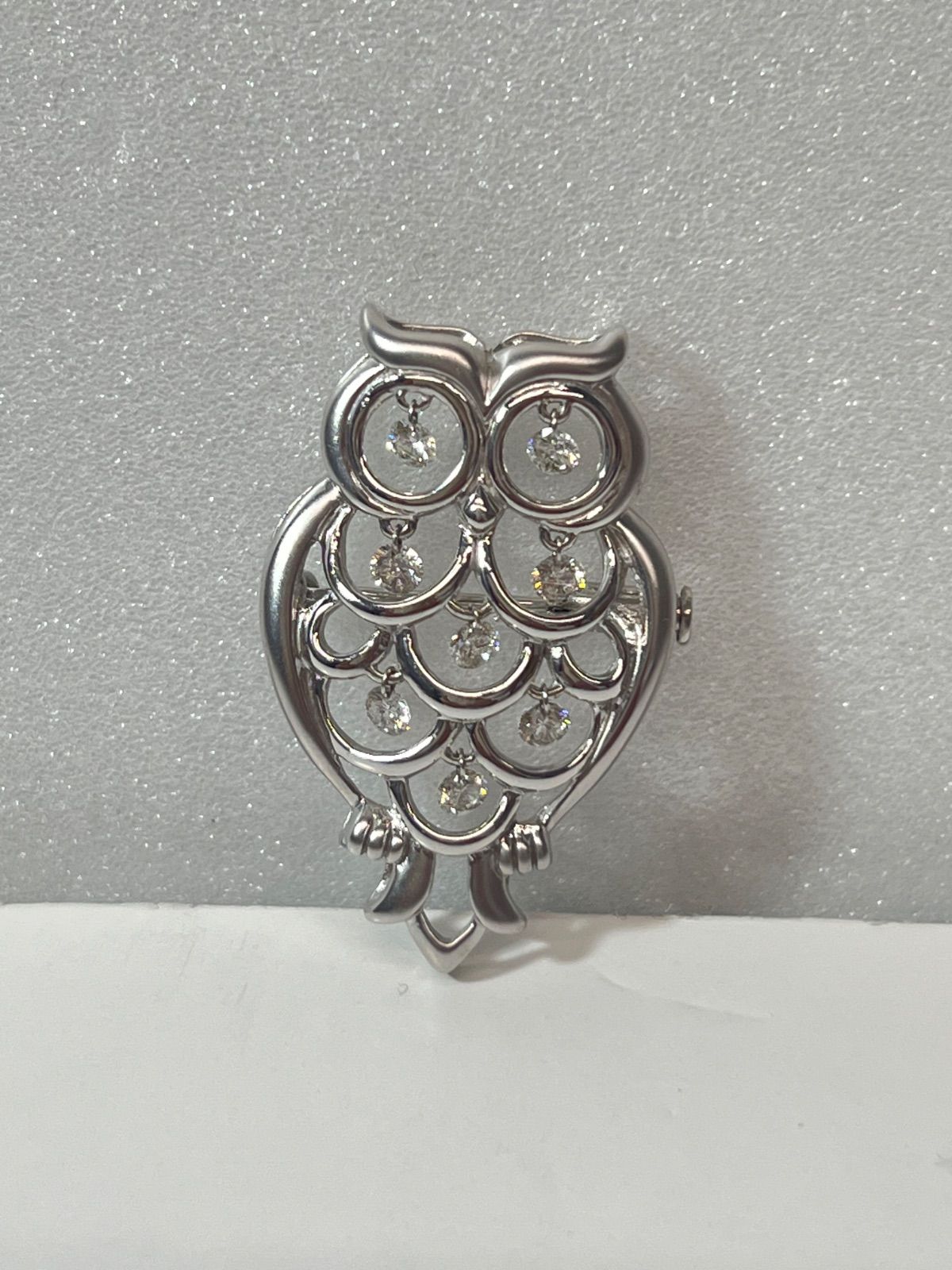 K14WG K18WG 梟ブローチ フクロウ ブローチ 6.6g D0.64ct