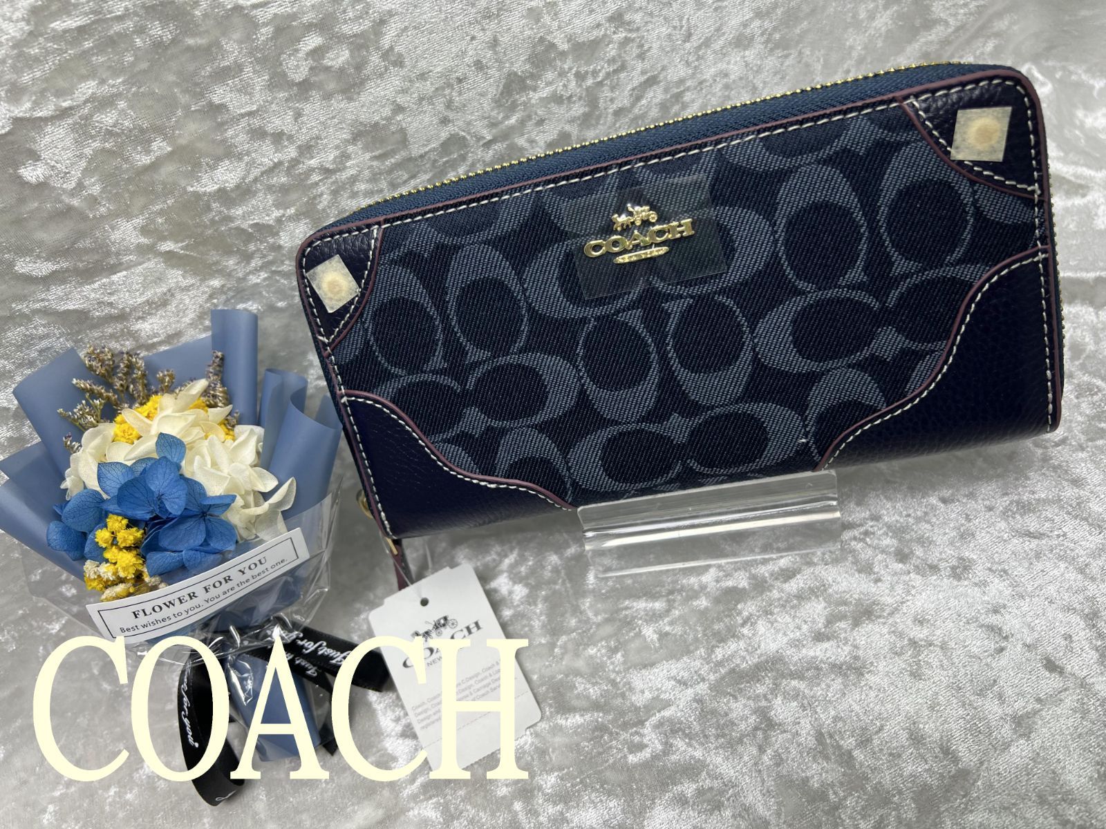 COACH 長財布 コーチ 財布 デニムレザー シグネチャー アコーディオン 