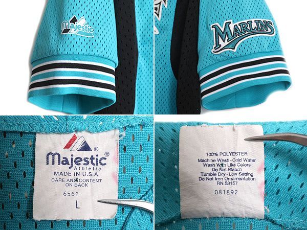 USA製 MLB オフィシャル Majestic マーリンズ ベースボール シャツ メンズ L / ユニフォーム ゲームシャツ メジャーリーグ 半袖シャツ 廃盤 お得なクーポン配布中!】 USA製 MLB オフィシャル Majestic
