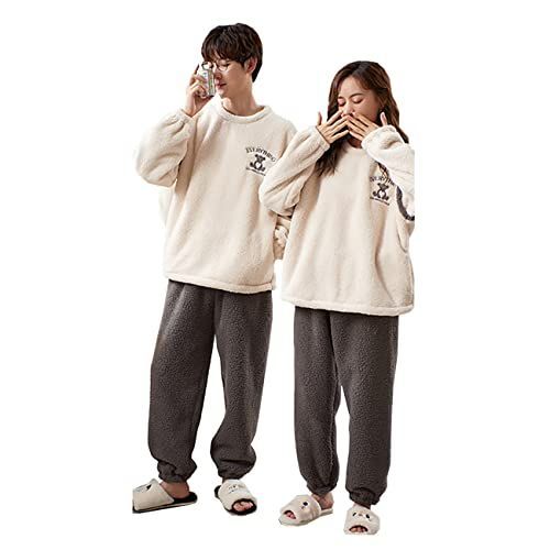 グレー男_3XL [D.IIZOO] ペア パジャマ メンズ レディース 保温 カップルパジャマ ナイトウェア ペアパジャマ 長袖 もこもこ 冬 カップル ペア ルームウェア 上下セット お揃い 寝巻き 部屋着 結婚祝い クリスマス プレゼント YY1062