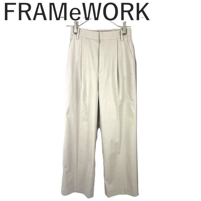 フレームワーク FRAMeWORK ストレートワイドパンツ きれいめ ウエストゴム ライトベージュ