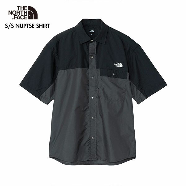 2025 THENORTHFACE NR22552 ショートスリーブ ヌプシ シャツ 半袖 アウトドア キャンプ メンズ カジュアル BAブラック×アスファルトグレー XL