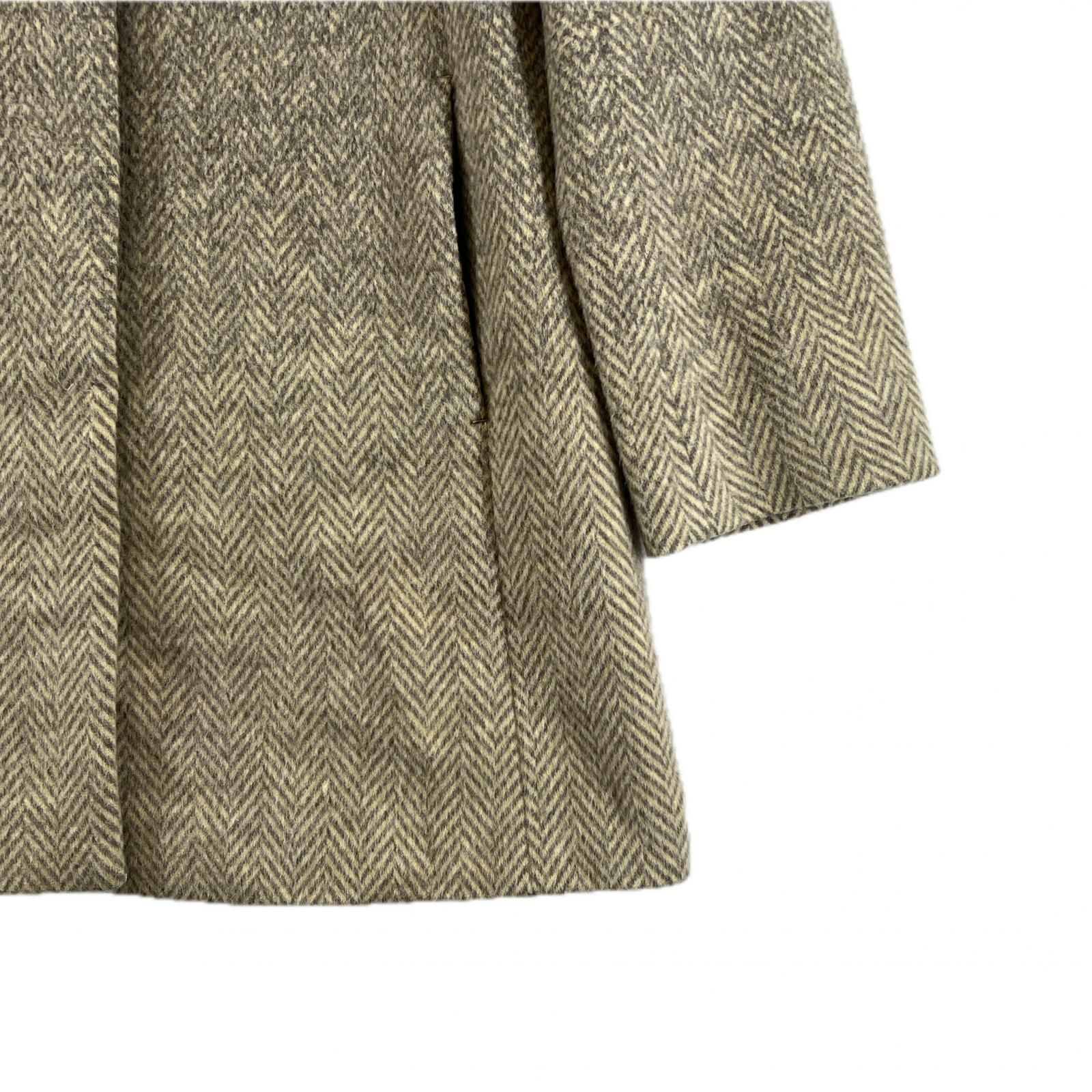 【Scapa】ウール100% ヘリンボーンロングコート　グレー系 PURE LAMBS リバー ロングコート