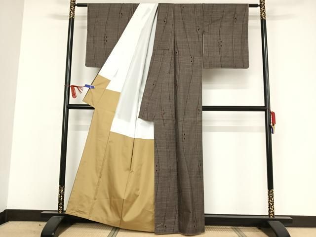 平和屋着物○本場大島紬 純泥染 カタス7マルキ 変わり縞 前田義久作