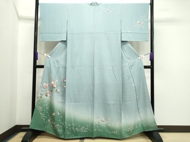 平和屋着物●訪問着　友禅　作家物　鶉　枝花文　暈し染め　正絹　逸品　CAAR6479ze 平和屋着物○訪問着 友禅 作家物 鶉 枝花文 暈し染め 正絹 逸品