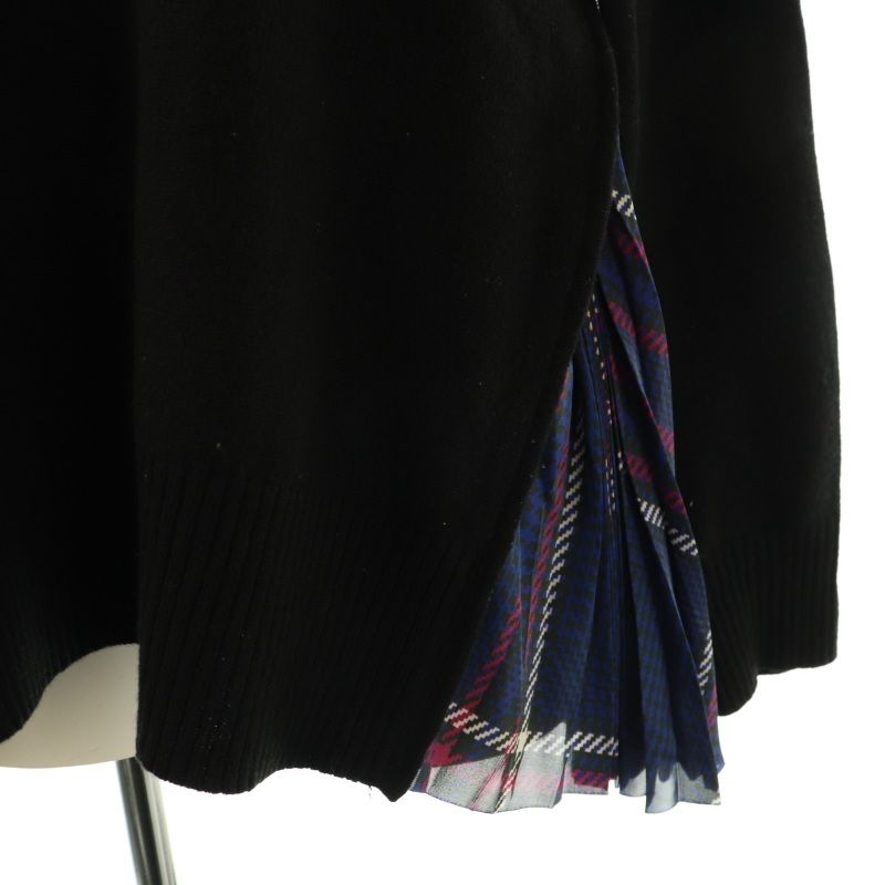 サカイ sacai サイドジップ プリーツドッキングニット セーター 長袖 タートルネック ウール 2 黒 /NR ■OS レディース サカイ sacai サイドジップ プリーツドッキングニット セーター