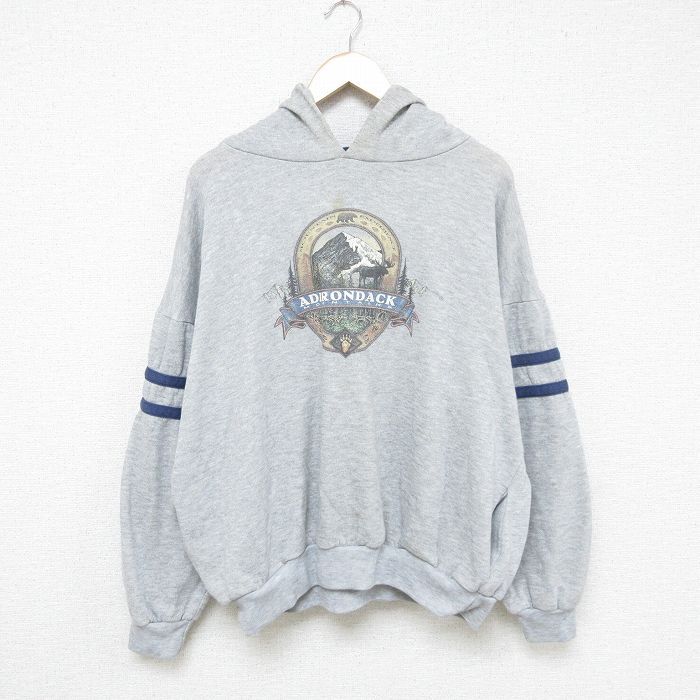 XL/古着 長袖 スウェット パーカー メンズ 90s 山 シカ 大きいサイズ グレー 霜降り 24nov07 中古 スエット トレーナー トップス