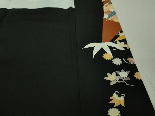 平和屋本店□極上 創業460年・千總 黒留袖 駒刺繍 宝尽くし笹花文 金彩