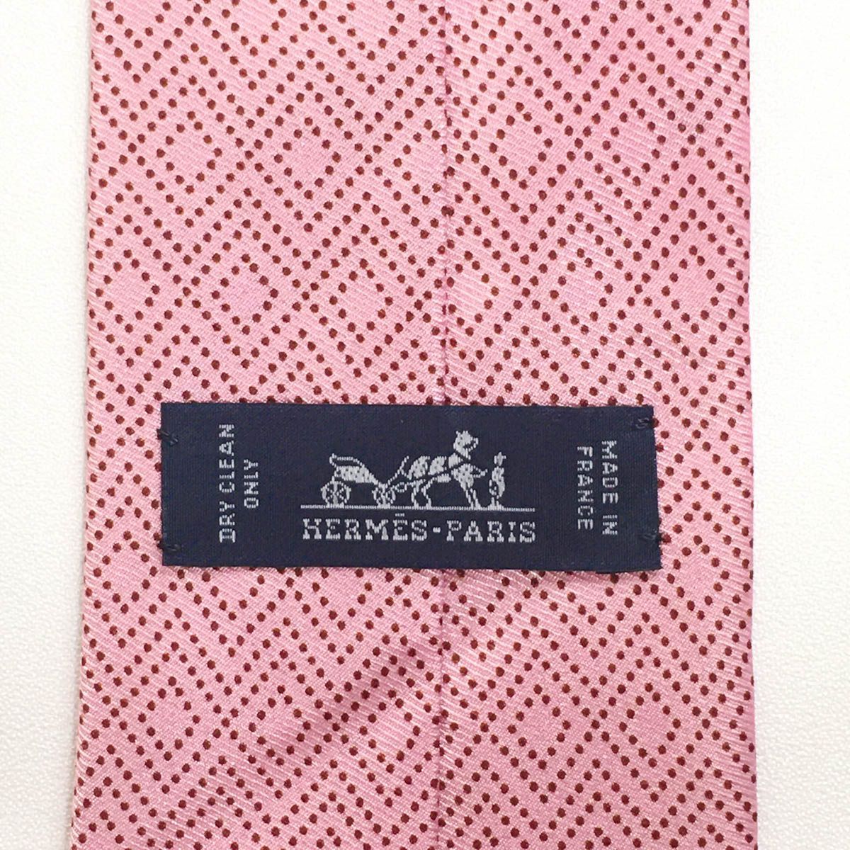 美品 エルメス HERMES ネクタイ シルク100% フランス製 ピンク