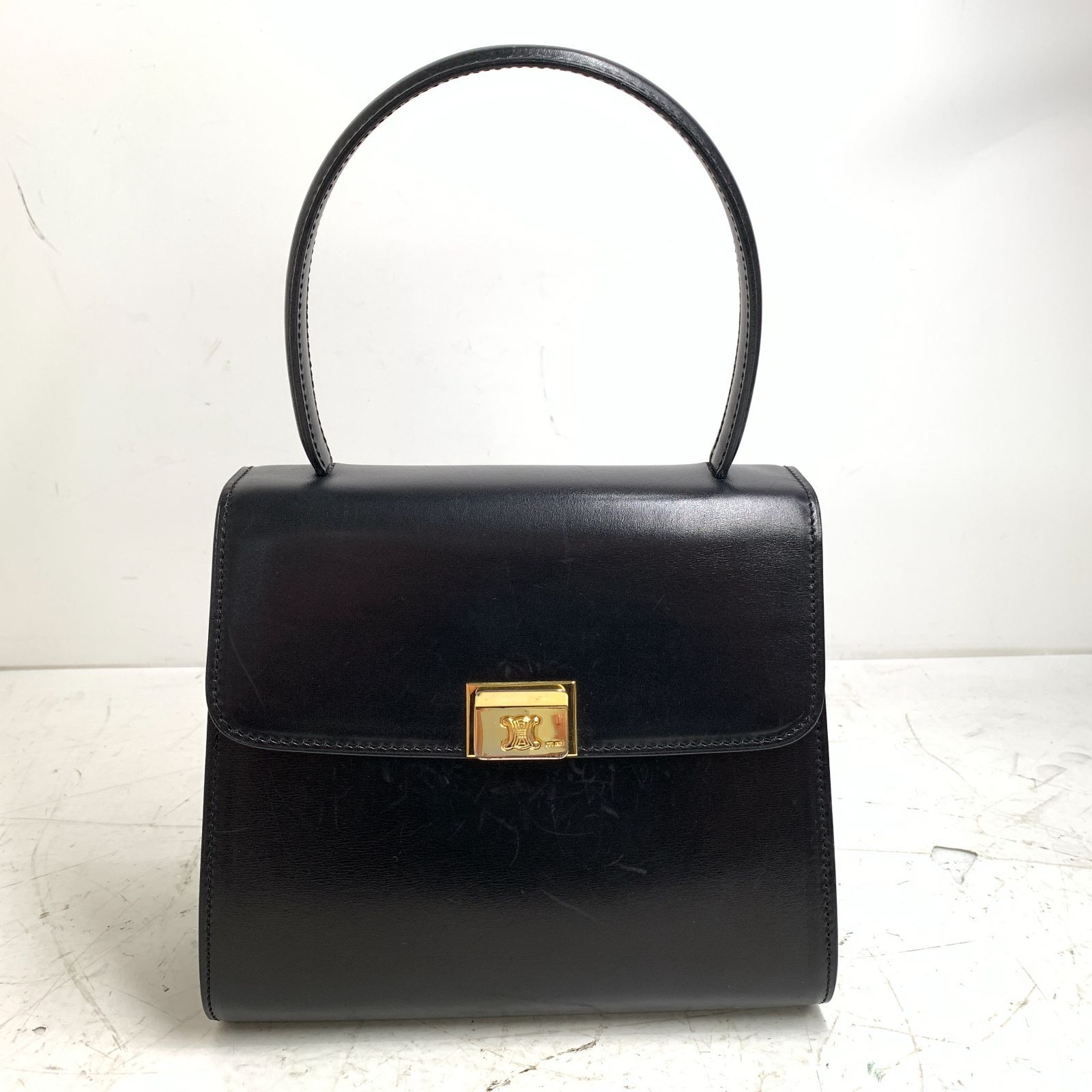 f001 L 希少 CELINE セリーヌ ミニハンドバッグ 鞄 レザー 革 ブラック