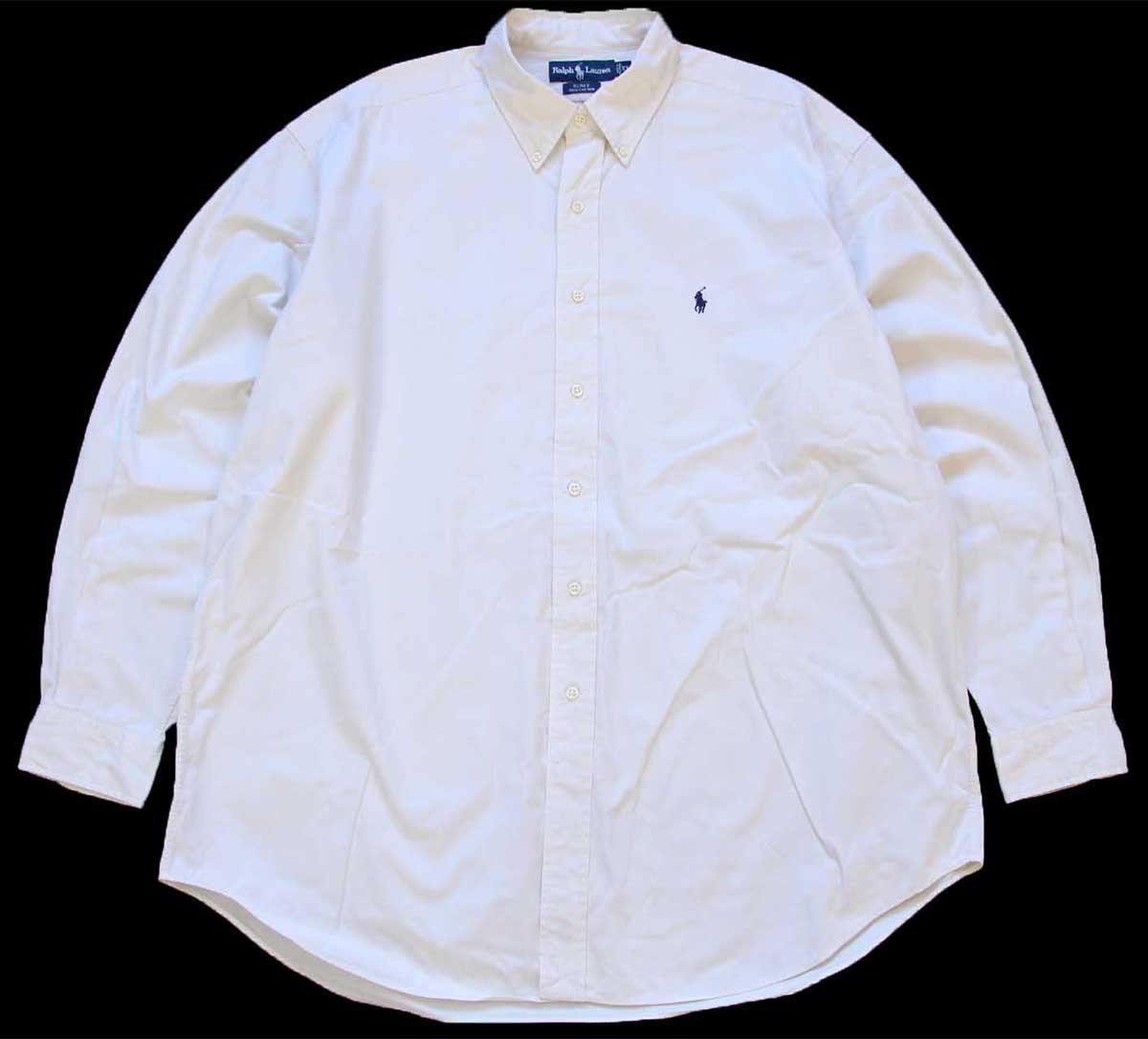 00s ラルフローレン BLAKE ワンポイント ボタンダウン コットンシャツ アイボリー 03 特大 オールド ロゴ刺繍 ビッグサイズ