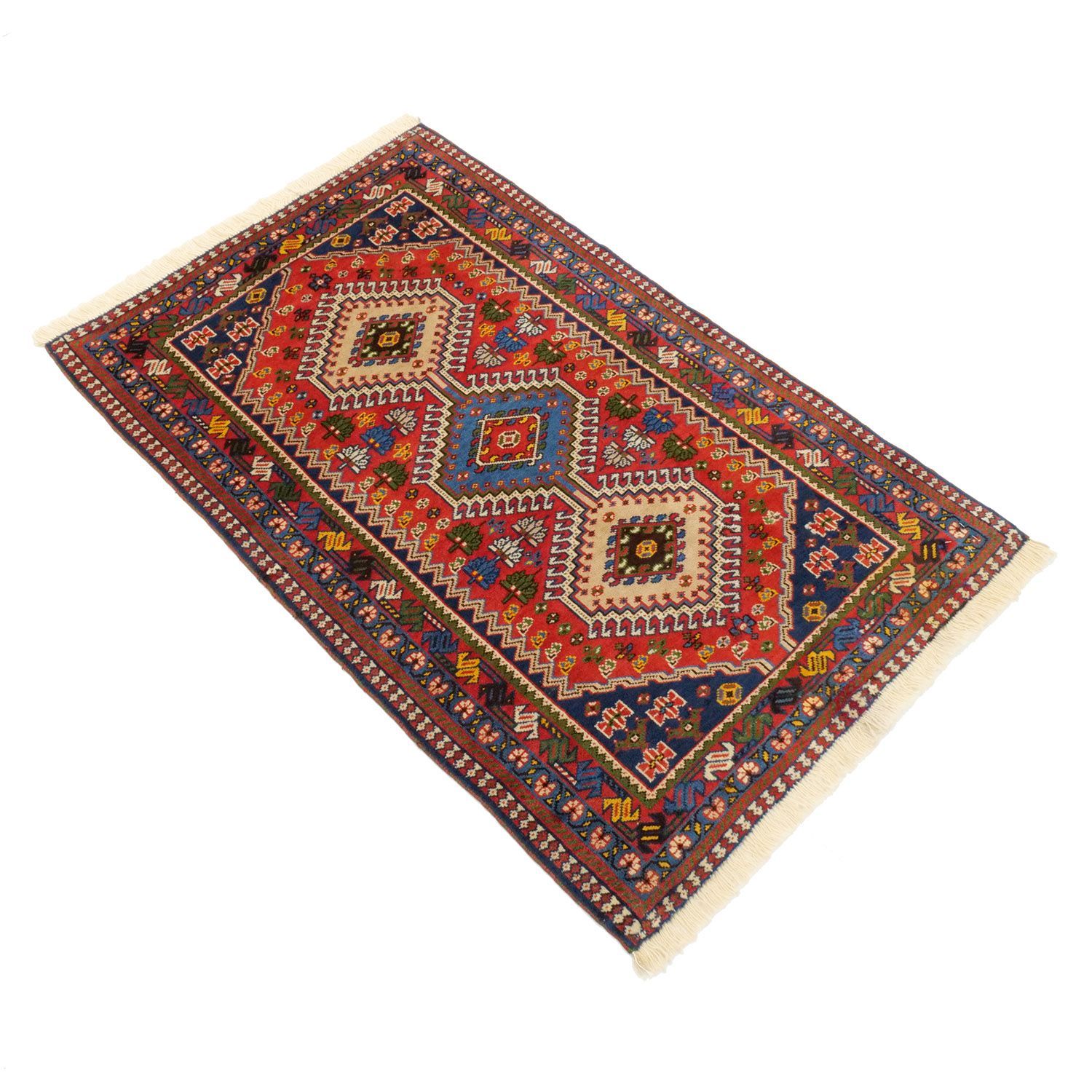 ヤラメ 1950年代 1290×810mm セミアンティーク 三連ダイヤモンド トライバル 手織り アンティークペルシャ ヴィンテージラグ専門店 carpet