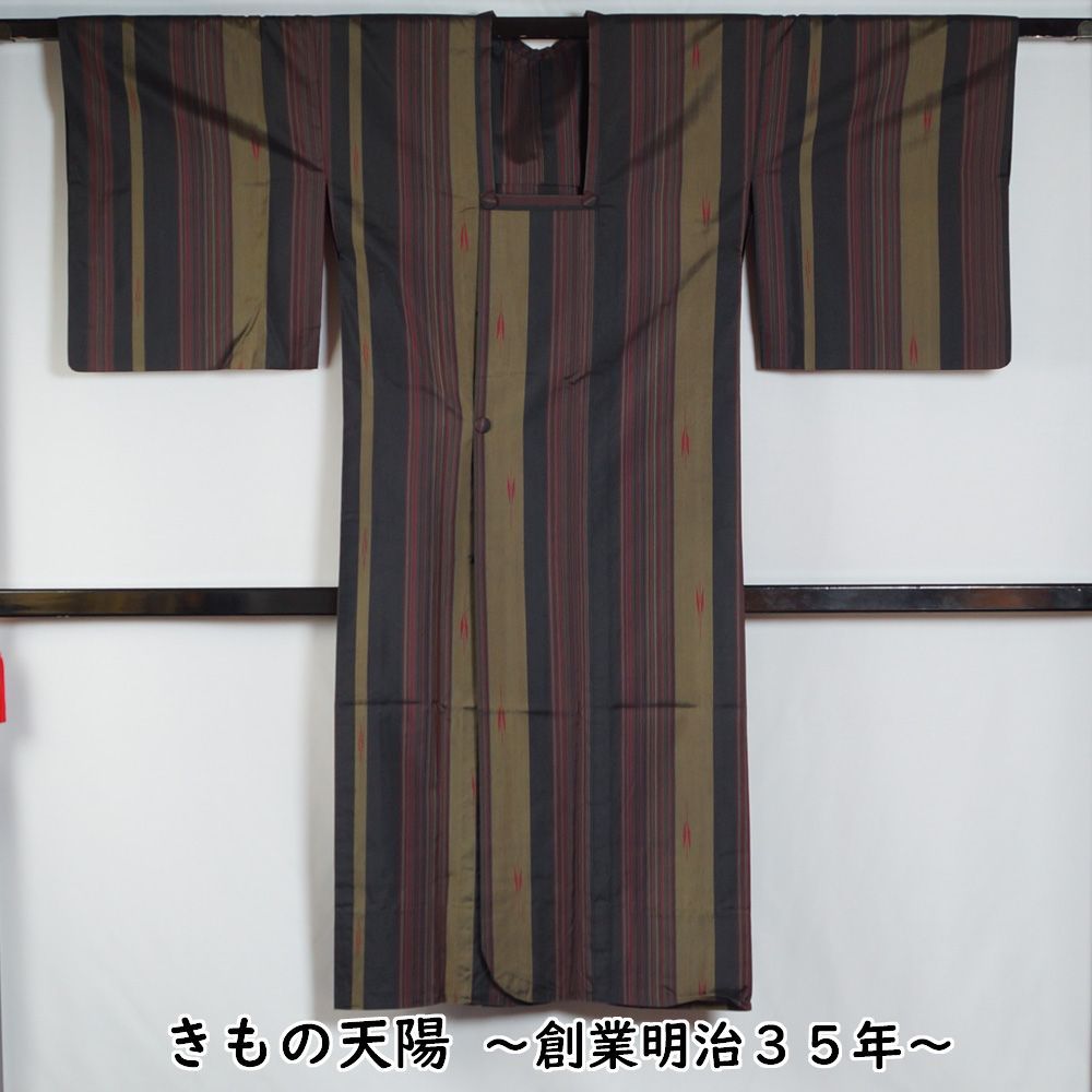 雨コート 縞に矢羽根模様 正絹 Sサイズ 塵除けコート ロングコート 