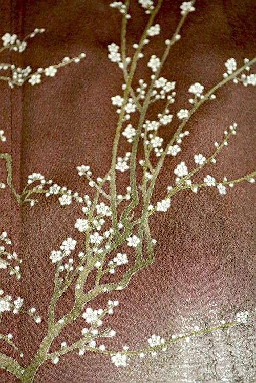 流水枝花文 鬼しぼ縮緬