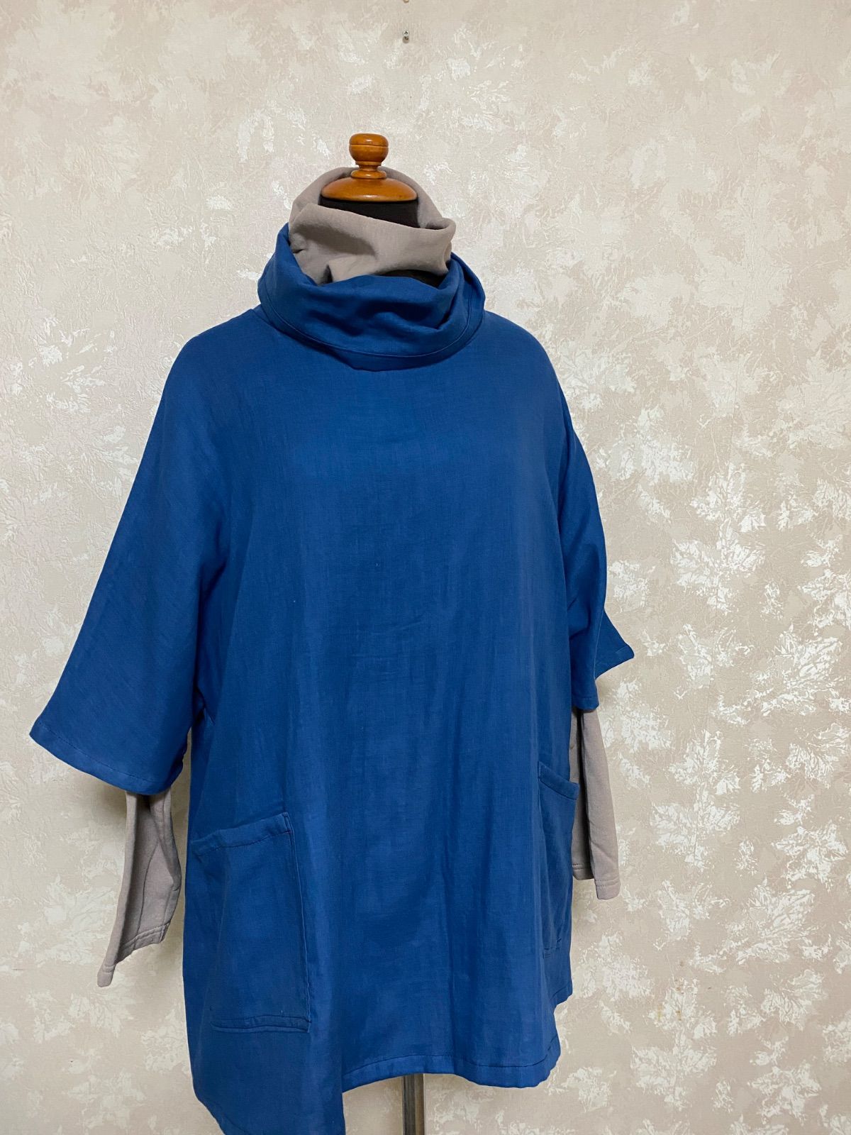 476.藍染めプルオーバー 二重ガーゼ 襟 四季 すくも本藍 手染め 柔らかい