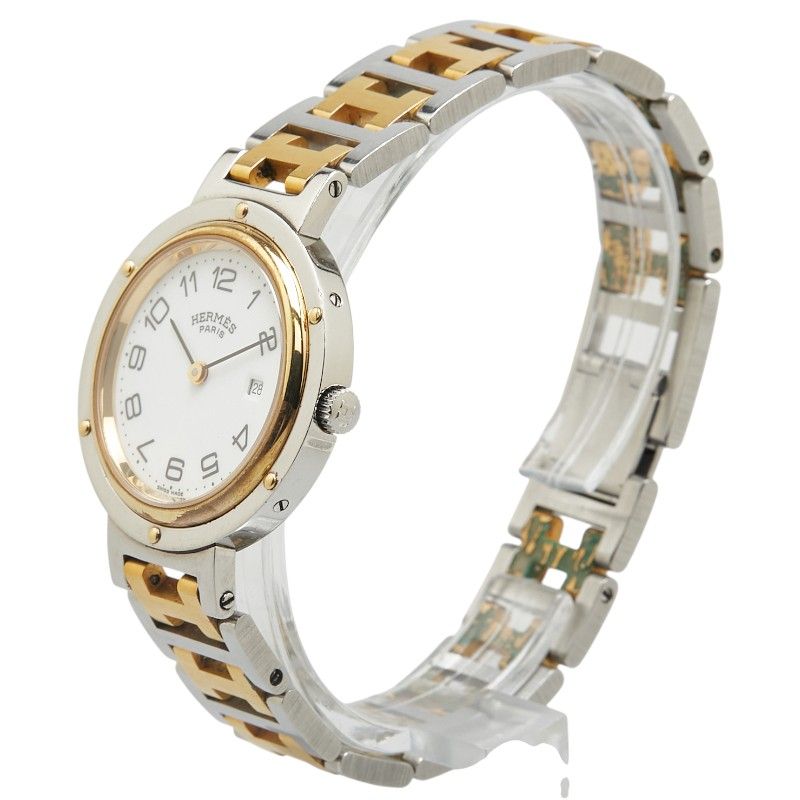 エルメス クリッパー シルバー ゴールド ステンレススチール メッキ レディース HERMES 1-0212641