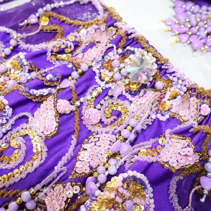 ベリーダンス オリエンタル 衣装 上下セット パープル系 紫 ゴールド系 ラインストーン ビーズ ラメ 装飾 練習 発表会 イベント コスチューム 豪華 鮮やか トップス スカート セット ダンス衣装 おしゃれ 衣装用 LLC-HASEGAWATOSO_COM