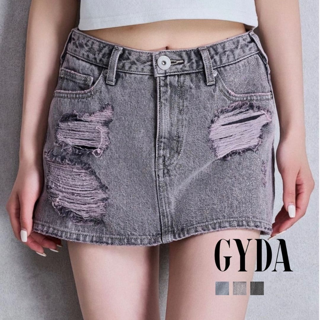 ハイウエストダメージスカートライクデニムショートパンツ GYDA ジェイダ 072542501701 gyda レディース